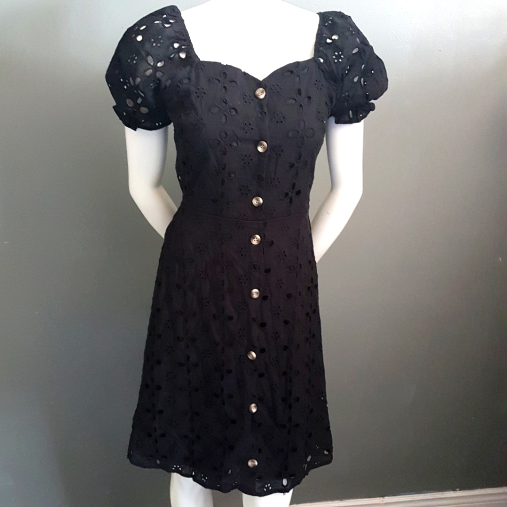 Monteau Black Eyelet Puff Sleeve Mini Dress